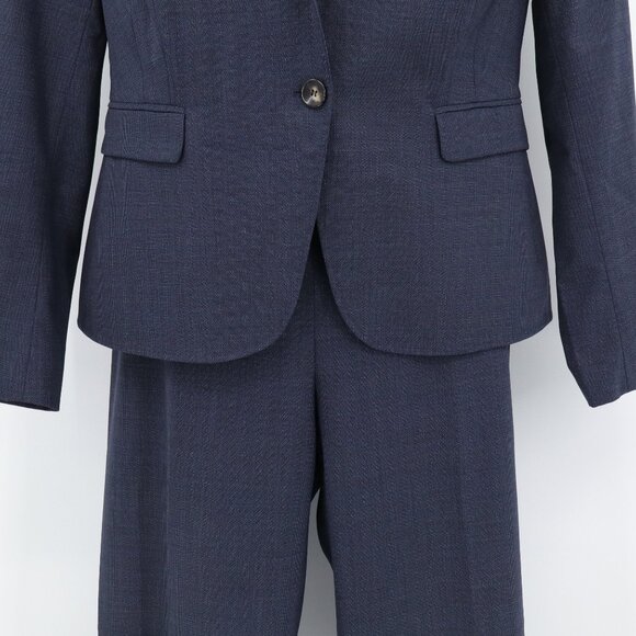 LaVia 18 Marled Navy Fine Tweed Wool Suit Blazer and Wide Leg Pants‎ Size 10 - Picture 3 of 15